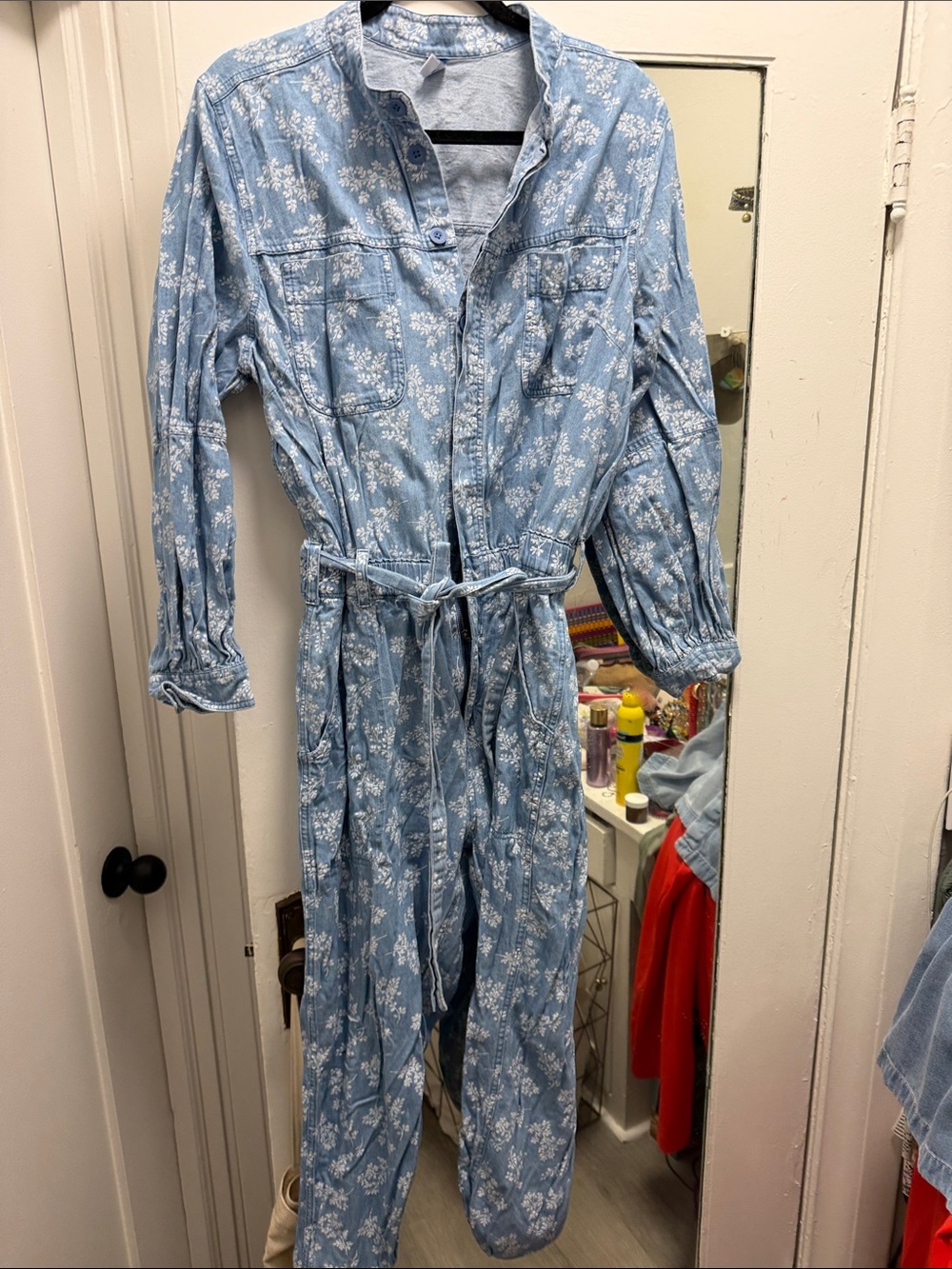 Old Navy Light Blue Floral Utility Jumpsuit